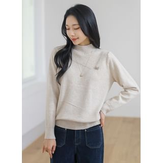 Mockneck Sweater with Brooch