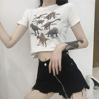 Baage Cropped Dinosaur Print Short Sleeve T Shirt baage kopen in de aanbieding