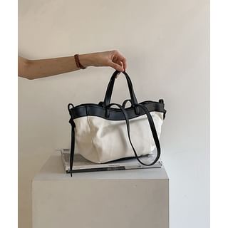 Contrast-Trim Canvas Tote Bag