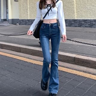 High-Waist Washed Bootcut Jeans