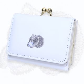 moi me Cat Embroidery Mini Kiss-Lock Trifold Wallet 98×78×30mm