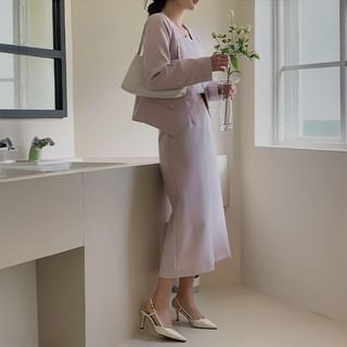 Tweed Set: Square-Neck Button Jacket + H-Line Long Skirt