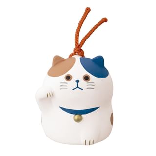 Lucky Cat Ceramic Clay Bell Keyring Figure Calico Cat 1 pc