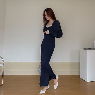 Contrast-Trim Knit Maxi Tank Dress