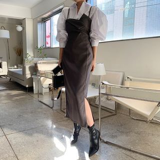 Strappy Asymmetric Flap Long Dress