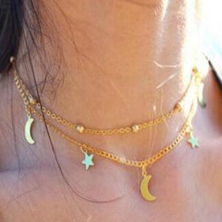 Yeoleum Moon Star Layered Necklace Gold One Size yeoleum kopen in de aanbieding