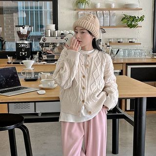 Round-Neck Cable-Knit Cardigan