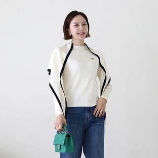 Knit Set: Mockneck Top + Triangle Scarf + Brooch