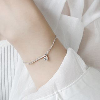 Phoenoa 925 Sterling Silver Rhinestone Bar Bracelet Platinum One Size phoenoa kopen in de aanbieding