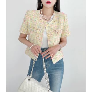 Tweed Jacket with Brooch Yellow - One Size