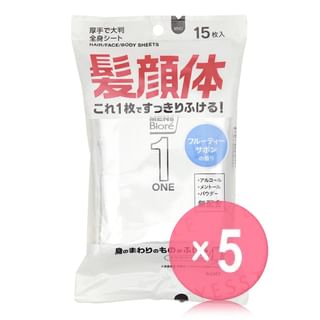 Kao - Men's Biore Hair & Face & Body One Sheet 5pcs Bundle Set 15 pcs x 5 pcs