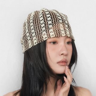 Striped Hollow Out Knit Beanie Hat
