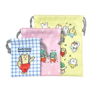 Gorogoro Nyansuke Cat Drawstring Pouch Set set of 3