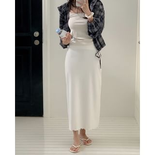 Lettuce-Hem H-Line Long Skirt