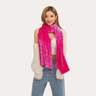 Logo-Patterned Velvet Scarf Pink - One Size