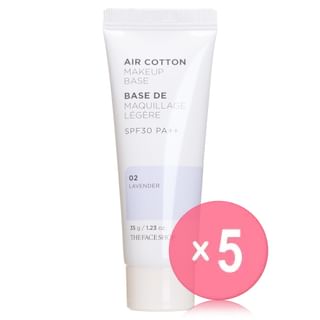 THE FACE SHOP - Air Cotton Makeup Base SPF30 PA++ (2 Colors) 5pcs Bundle Set #02 Lavender x 5 pcs