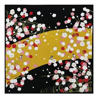 Red and White Plum Blossoms with Japanese Tit Wrapping Handkerchief 1 pc