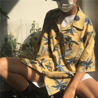 Porstina Couple Matching Elbow Sleeve Leaf Print Shirt porstina kopen in de aanbieding