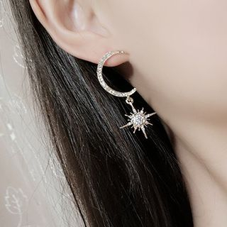 Parapara Rhinestone Moon Star Drop Earrings parapara kopen in de aanbieding