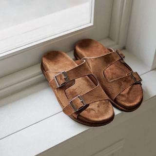 Buckle Suedette Slide Sandals