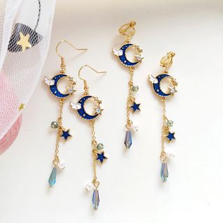 Siatra Winged Moon Star Glass Bead Drop Earrings siatra kopen in de aanbieding
