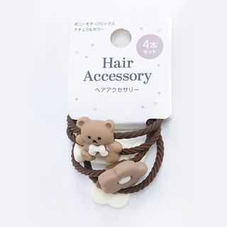 Bear & Flower Hair Tie Natural Color Set of 4 - Random Style