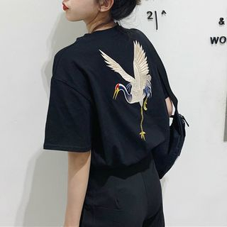 Moon City Embroidered Short Sleeve T Shirt moon city kopen in de aanbieding