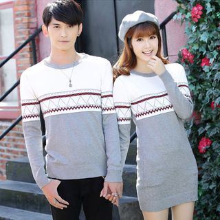 Igsoo Couple Matching Patterned Knit Pullover Long Sleeve Dress igsoo kopen in de aanbieding