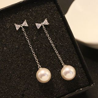 Hansha 925 Sterling Silver Faux Pearl Rhinestone Bow Dangle Earrings As Shown In Figure One Size hansha kopen in de aanbieding Hansha 925 Sterling Silver Faux Pearl Rhinestone Bow Dangle Earrings As Shown In Figure One Size hansha kopen in de aanbieding