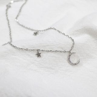 Phoenoa 925 Sterling Silver Rhinestone Moon Star Necklace One Size phoenoa kopen in de aanbieding