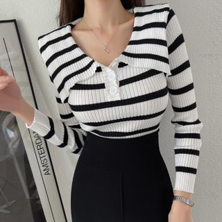Sailor-Collar Stripe Knit Top