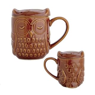 Forest Owl Drinking Mug with Lid Off-White 1 pc