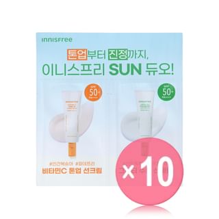 innisfree - Vitamin C Tone Up Sunscreen & Green Tea Hyaluronic Sun Serum Sachet 10pcs Bundle Set 1 set x 10 pcs