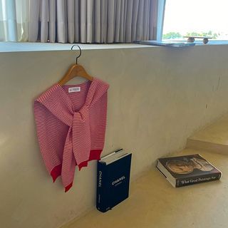 False-Sleeve Stripe Knit Shawl