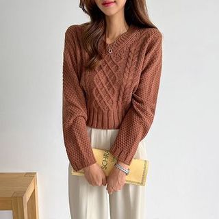 V-Neck Cable-Knit Crop Top