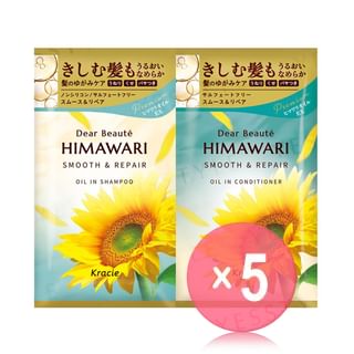 Kracie - Dear Beaute Himawari Oil In Shampoo & Conditioner Smooth & Repair Sachet Set 5pcs Bundle Set 1 set x 5 pcs