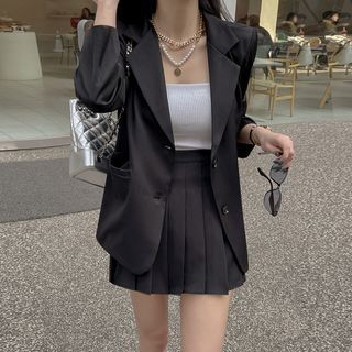 Office Wear Single Blazer & Pleat Miniskirt Set