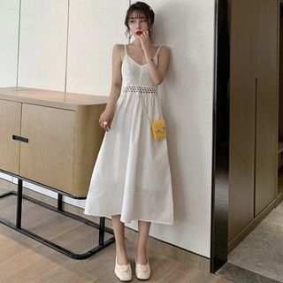 Cutout Spaghetti-Strap Dress - Asian Fashion