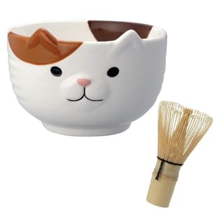 Green Tea Matcha Bowl & Whisk Set Calico Cat 1 pc