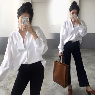 Migunstyle Open Placket Long Sleeve Sleek Shirt migunstyle kopen in de aanbieding Migunstyle Open Placket Long Sleeve Sleek Shirt migunstyle kopen in de aanbieding