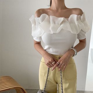 Off-Shoulder Chiffon-Trim Top