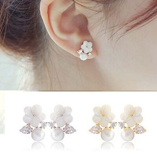 Glamiz Rhinestone Faux Pearl Flower Earrings glamiz kopen in de aanbieding