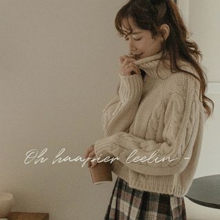 Turtleneck Raglan Cable-Knit Sweater