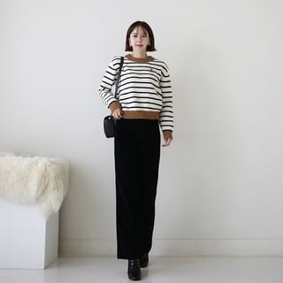 Ringer Stripe Sweater with Brooch