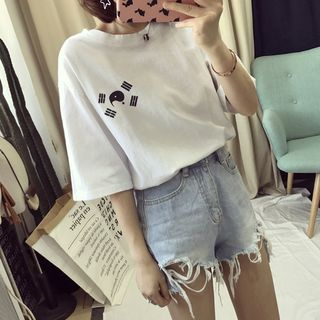 Duffie Printed Elbow Sleeve T Shirt duffie kopen in de aanbieding