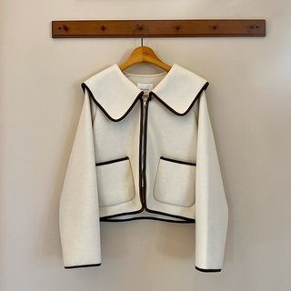 Wide-Collar Cashmere Blend Zipped Jacket