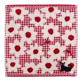 Black Cat Flower Towel Handkerchief Red 1 pc