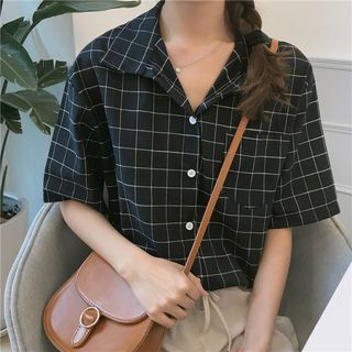 Moon City Short Sleeve Plaid Shirt moon city kopen in de aanbieding