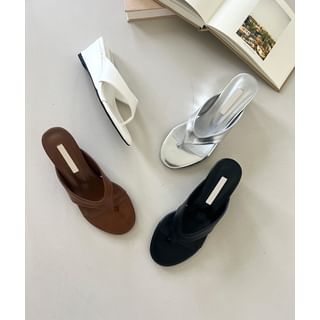 Wedge-Heel Pleather Thong Sandals