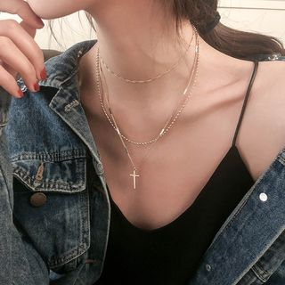 Show Mind Cross Pendant Layered Choker Necklace show mind kopen in de aanbieding